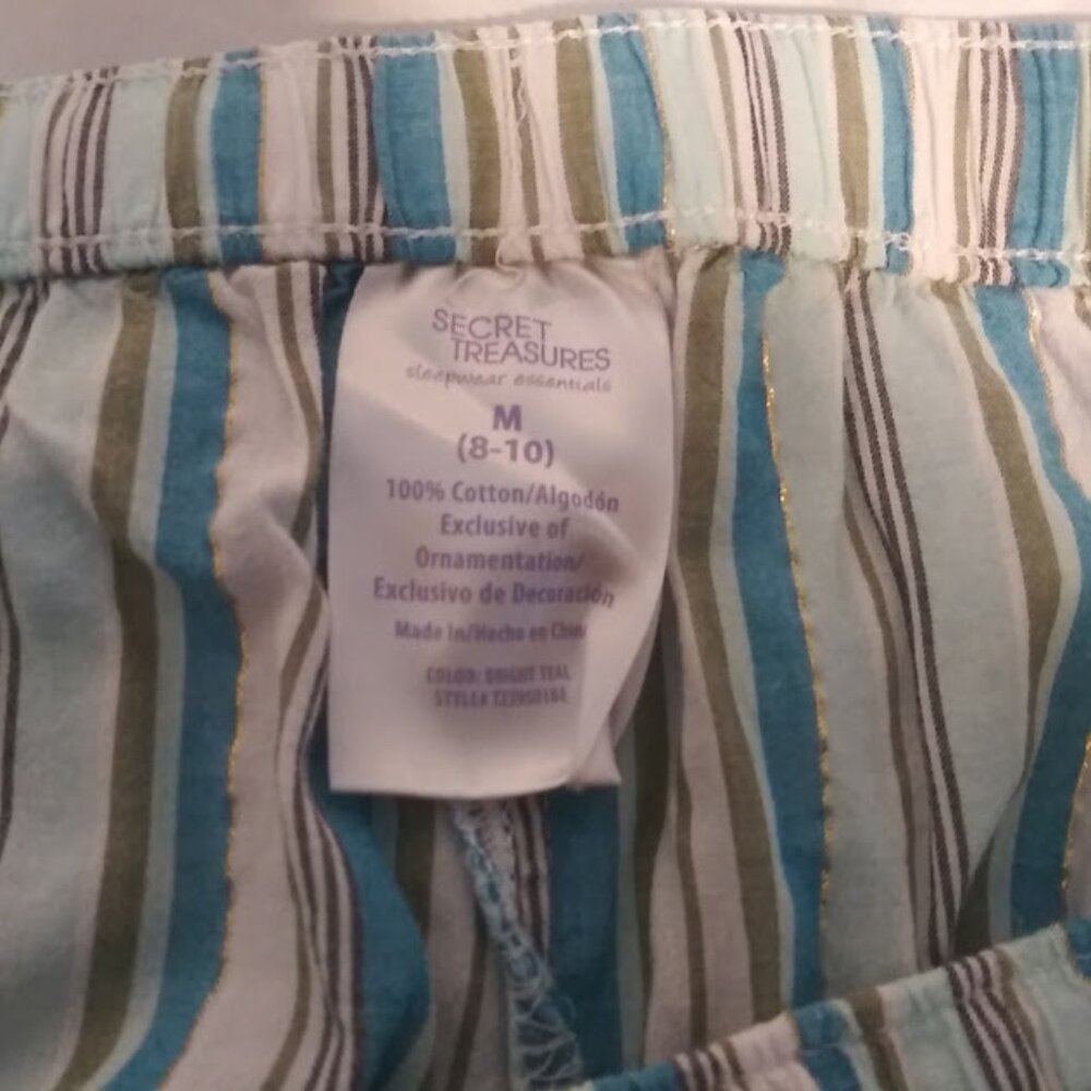 Secret Treasures women's size M (8-10) white, blue and green striped woven pants - Picture 11 of 12